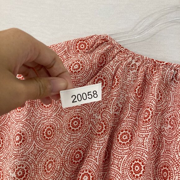 Jones New York Red Tan Patterned 3/4 Sleeve Peasant Popover Blouse 1X Soft Rayon - Picture 11 of 11